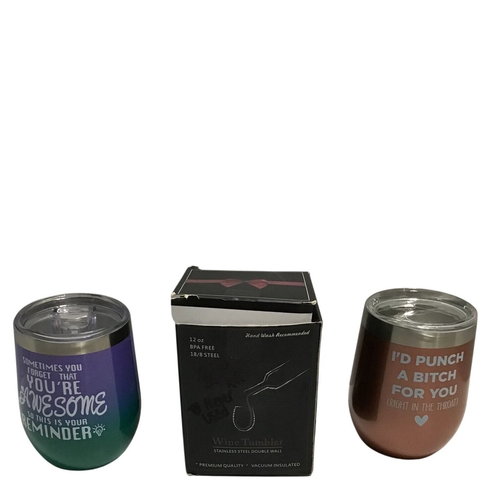 Wine Tumblers (2)  Stainless Steel Double Wall Vacuum Insulated 12 OZ BPA‎ Fre